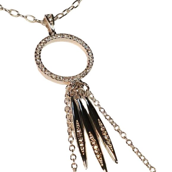 BCBGeneration Layered Circle Silver Necklace w/ rhinestones, Lobster claw clasp - Picture 2 of 9